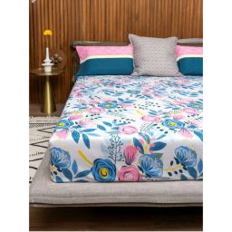 Urban Space Cotton Bedsheet Double Bed with 2 Pillow Covers - Earth Blue-picture-1