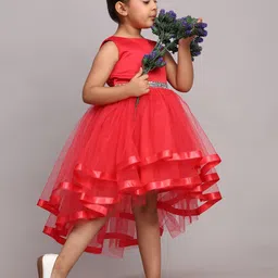 Toy Balloon kids Girls Net Round Neck High-Low Hemline Fit & Flare Dress-image-69