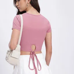 glitchez Printed Tie-Up Back Fitted Crop Top-picture-41