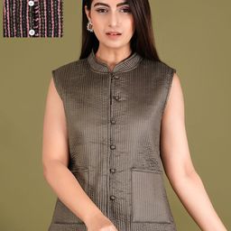 Vasjac Printed Mandarin Collar Sleeveless Reversible Quilted Jacket-image-11