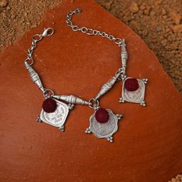 TEEJH Silver Plated Oxidised Coin Bracelet-23