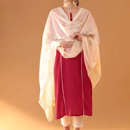 Tulsattva Geometric Embroidered Panelled Mirror Work Kurta With Trouser With Dupatta-picture-3