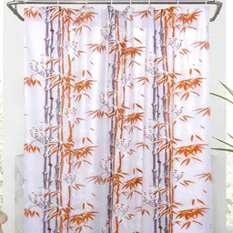 Kuber Industries Orange & White Leaf Print ShowerCurtains-35