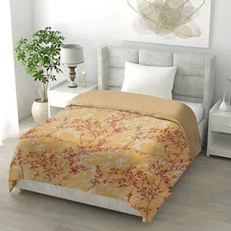 Myntra Elegant Homes Gold-Toned & Maroon Floral Microfiber AC Room 150 GSM Single Bed Comforter-image-46