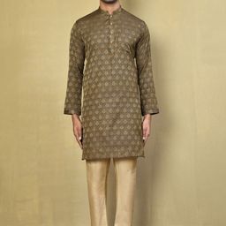 Arihant Rai Sinha Floral Woven Design Mandarin Collar Pure Cotton Kurta With Pyjamas-image-65