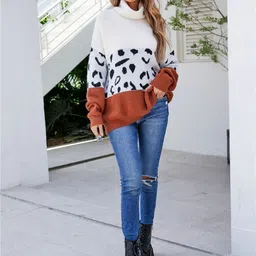 StyleCast Women Abstract Printed Turtle Neck Full Sleeves Pullover Sweaters-picture-0
