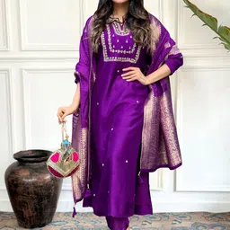 Anni Designer Women Embroidered Regular Kurta with Trousers & With Dupatta-picture-17