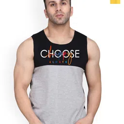 SLOWLORIS Pack Of 2 Printed Combed Cotton Gym Vests VSL26 CMB(CHS BLACKGREY)(CHS YELLOW)-picture-37