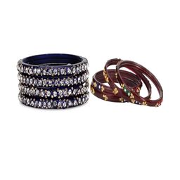 SOMIL Set Of 8 Blue And Maroon Glass Artificial Stones and Beads Bangles-image-91