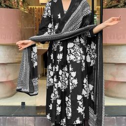 GoSriKi Jaiswal Floral Printed V-Neck Pleated Anarkali Kurta With Palazzos & Dupatta-picture-55