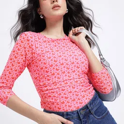 glitchez Feel Lively Printed Ruched Effect Mesh Crop Fitted Top-picture-23