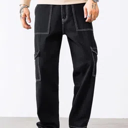 MASTERLY WEFT Men Super Relaxed Fit Mildly Distressed Stretchable Cargo Styles Jeans-image-41