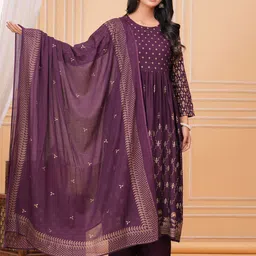 CELEBRAVO Ethnic Motifs Printed Pleated Kurta with Palazzos & Dupatta-picture-28