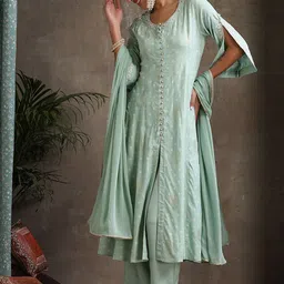 Khushal K Women Ethnic Motifs Printed Panelled Kurta with Palazzos & With Dupatta-19