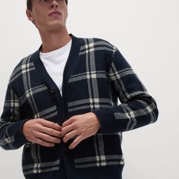 Marks & Spencer Men Checked V-Neck Long Sleeves Cardigan Sweaters-image-52