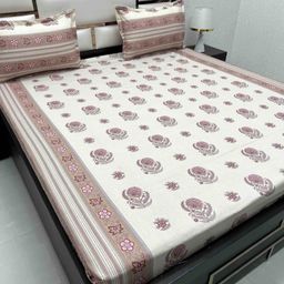 Pure Decor White & Brown Floral 400 TC Queen Bedsheet with 2 Pillow Covers-image-89
