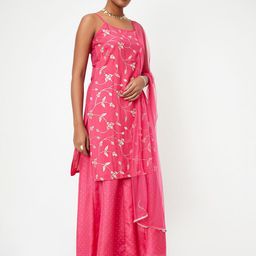 max Floral Embroidered Thread Work Shoulder Straps Straight Kurta with Palazzos-image-18