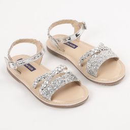 Pine Kids Party Wear Sandals Cutwork Detail - Silver-image-14
