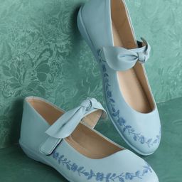 Pine Kids Party Wear Belly Shoes Bow Applique - Sky Blue-image-84