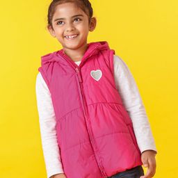 Babyhug Sleeveless Jacket With Hood Heart Print - Pink-image-12