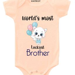 KNITROOT Most Luckiest Brother Print Half Sleeves Onesie - Peach-image-56