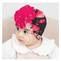SYGA Bow Turban Hat Floral Print Pink Blue - Circumference 36 cm-picture-19