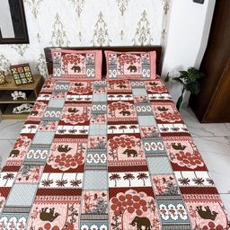 Marika Peach-Coloured & White Printed Cotton 180 TC Queen Bedsheet Set 2.54 m x 2.28 m-18