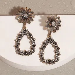 DressBerry Gold-Plated Artificial Stones Studded Teardrop Shaped Drop Earrings-26
