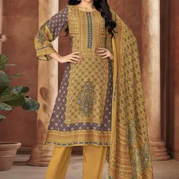 Stylee LIFESTYLE Floral Printed Pure Silk Unstitched Dress Material-image-44