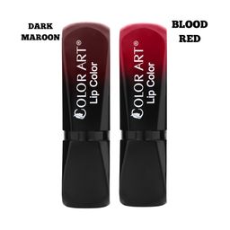 Color Art Set Of 2 Long Lasting Glossy Bullet Lipstick - Dark Maroon - Blood Red-image-95