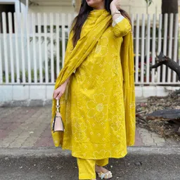 Anni Designer Women Floral Printed A-Line Kurta with Trousers & Dupatta-picture-42