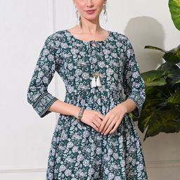 GLOWWORLD Floral Printed Tie-Up Neck Anarkali Short Kurta-7