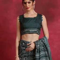 Anouk Rustic Ethnic Motifs Silk Blend Block Print Saree image 3