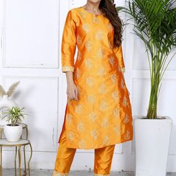 ANTU KURTIES Floral Embroidered Zari Pure Silk Straight Kurta With Trouser-55