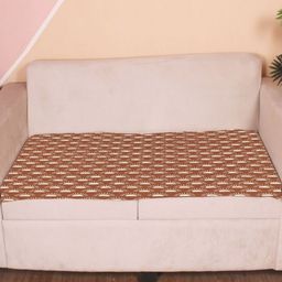 STITCHNEST Brown & White Geometric Printed Velvet 2 Seater Anti Slip Sofa Cover-1