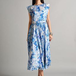 AND Floral Printed Round Neck Top With Skirt-3