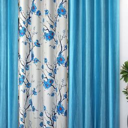 Galaxy Home Decor Blue Set of 3 Floral Long Door Curtain-image-60
