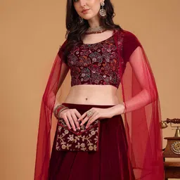 Kinjo Embroidered Sequinned Semi-Stitched Lehenga & Unstitched Blouse With Dupatta-image-23