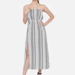 OTIRA Polka Dot Printed Strapless Slits Detail Bandeau Maxi Dress-picture-31
