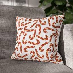 LUSHLYF White & Red Candy Cane Printed Velvet Square Cushion Cover-image-23