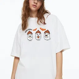 URBANICE Women Printed V-Neck Drop-Shoulder Sleeves T-shirt-image-11