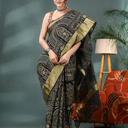 DESH BIDESH Warli Printed Pure Silk Bandhani Saree With Blouse Piece-picture-16