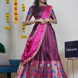 Fabcartz Block Print Semi-Stitched Lehenga & Unstitched Blouse With Dupatta-image-95