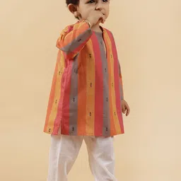TJORI Boys Striped Printed V-Neck Pure Cotton Straight Kurta With Pyjamas-37