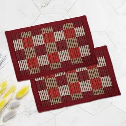 Kuber Industries Maroon & Grey 2 Pieces Checked Anti Skid Door Mats-14