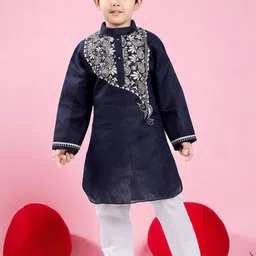 NEW GEN Boys Blue Printed Cotton Blend Regular Kurta with Pyajama-picture-18