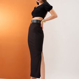 Globus High-Rise Stretchable Side Slit Maxi Pencil Skirt-image-32