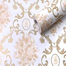 ANNA CREATIONS Peach-Color & White Printed Waterproof Self-Adhesive Wallpaper-image-89