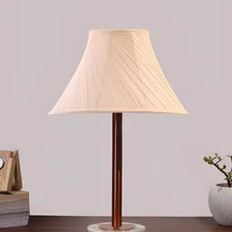 Aura Off White & Brown Textured Metal Frustum Shaped Table Lamp-10