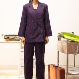 Indethnic Striped Pure Cotton Top & Trousers With Coat-image-83
